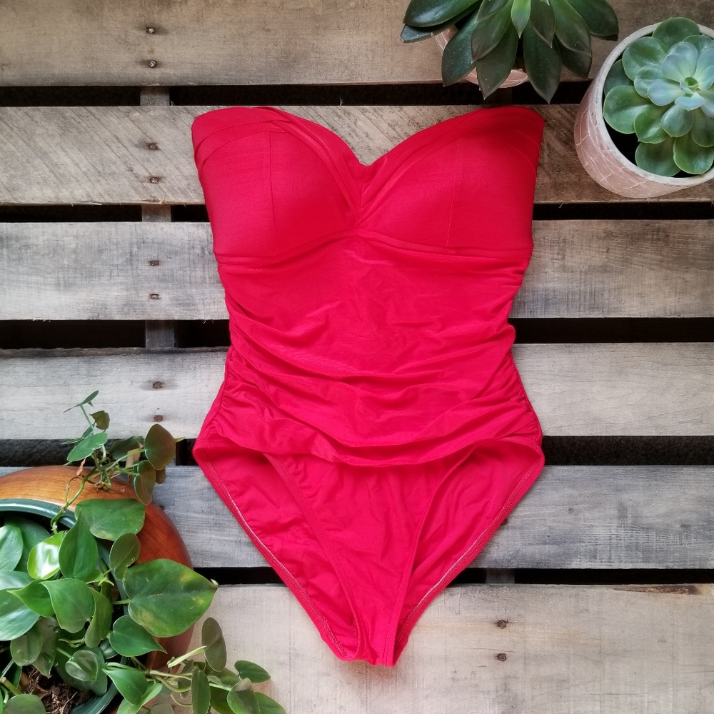 La Blanca Red Ruched One-piece